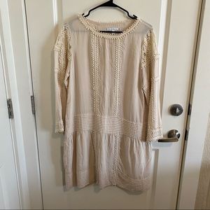 Anthropologie FLANNEL Antique Lace Drop Waist Dress in Cream, Size Medium
